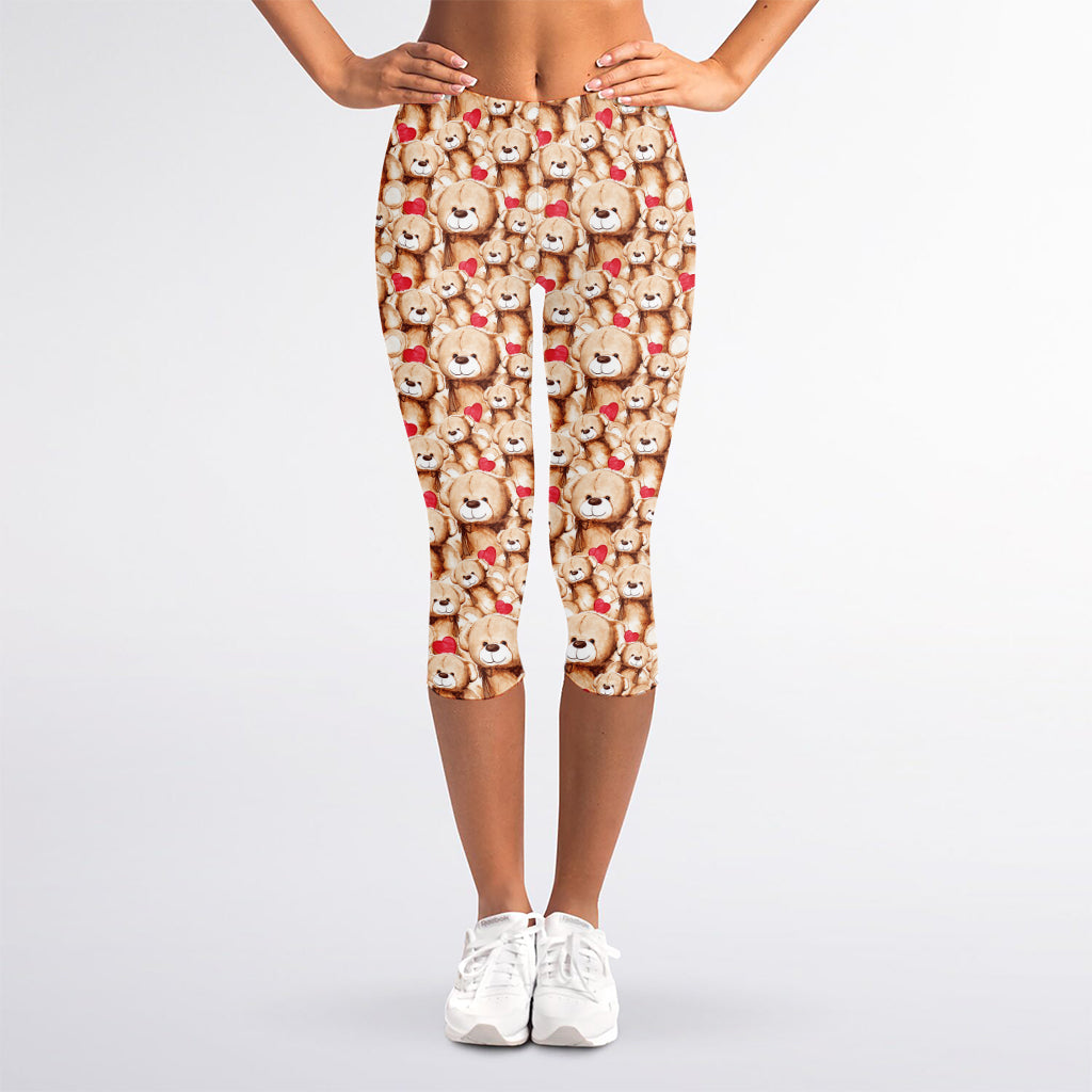 Lovely Teddy Bear Pattern Print Women's Capri Leggings