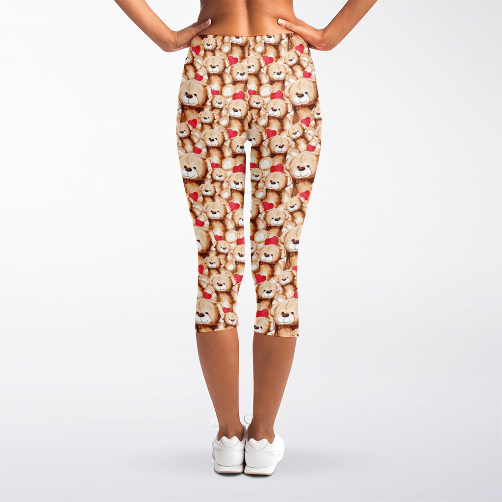 Lovely Teddy Bear Pattern Print Women's Capri Leggings