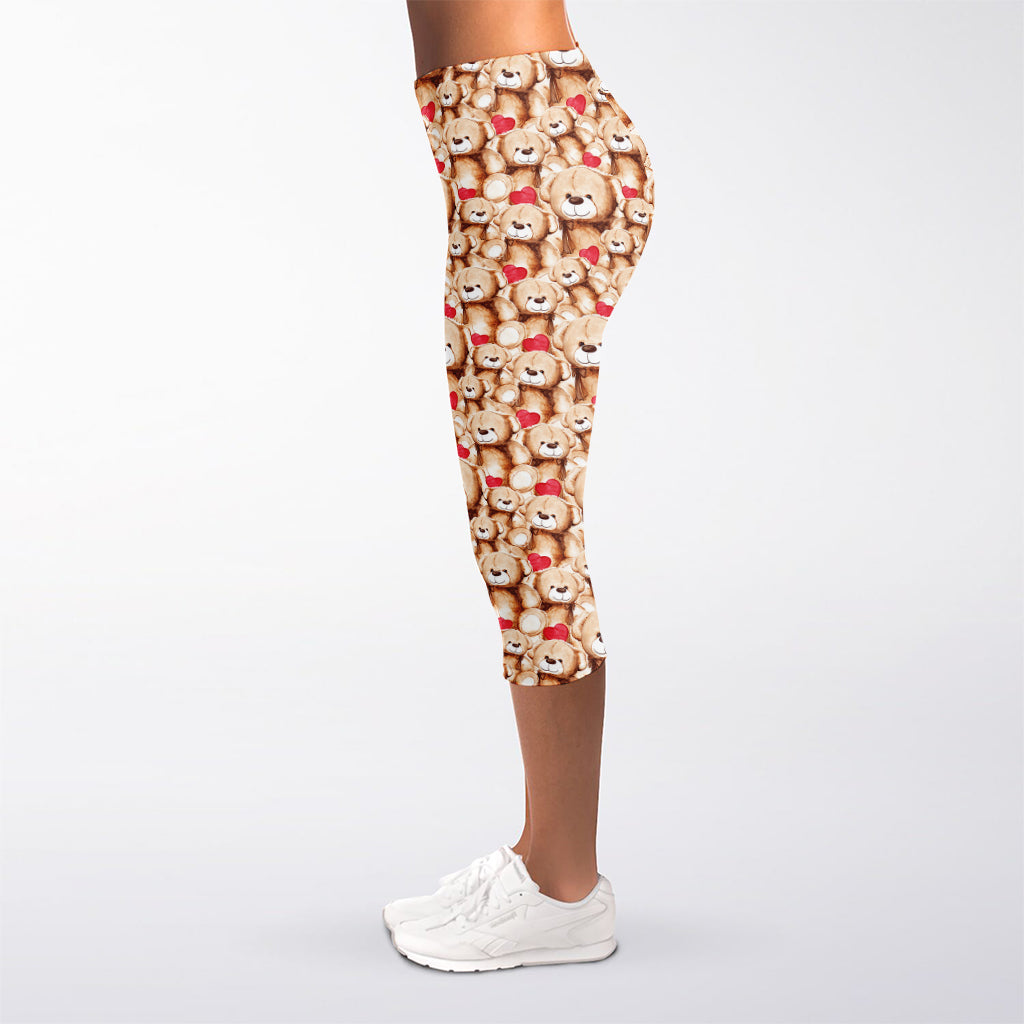 Lovely Teddy Bear Pattern Print Women's Capri Leggings