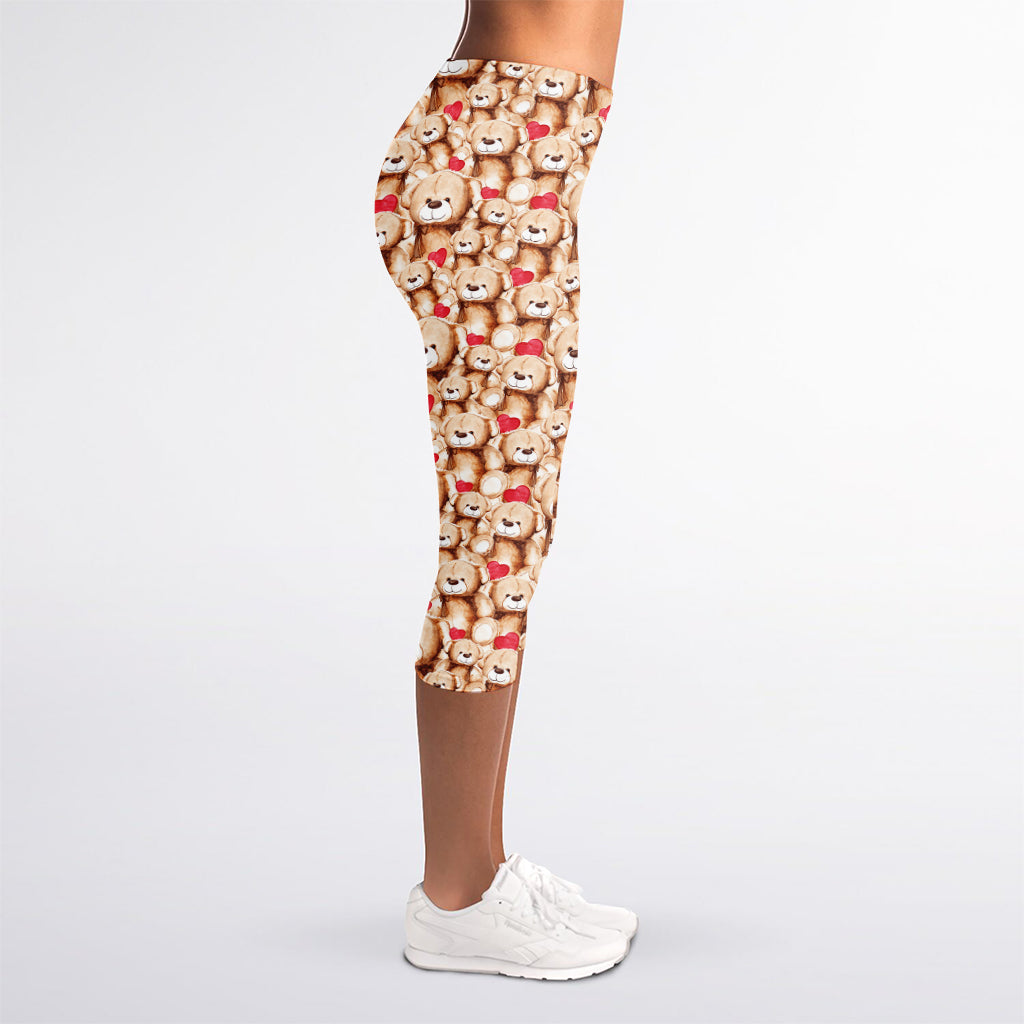 Lovely Teddy Bear Pattern Print Women's Capri Leggings