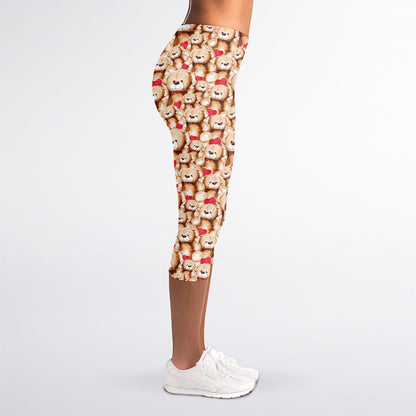 Lovely Teddy Bear Pattern Print Women's Capri Leggings