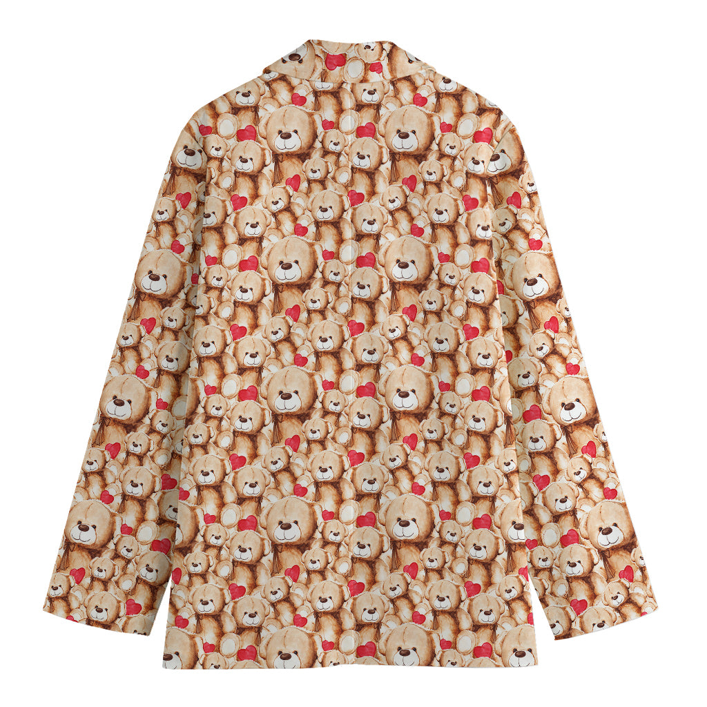 Lovely Teddy Bear Pattern Print Women's Cotton Blazer