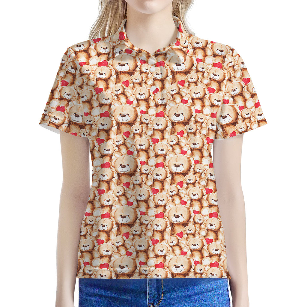 Lovely Teddy Bear Pattern Print Women's Polo Shirt