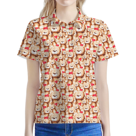 Lovely Teddy Bear Pattern Print Women's Polo Shirt