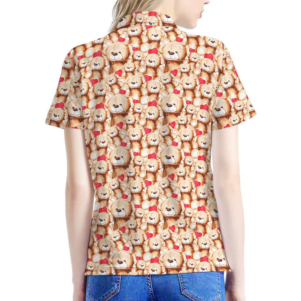 Lovely Teddy Bear Pattern Print Women's Polo Shirt