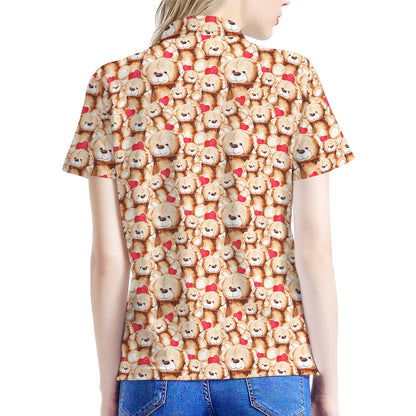 Lovely Teddy Bear Pattern Print Women's Polo Shirt