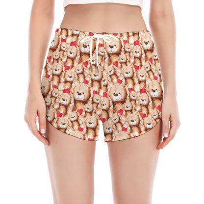 Lovely Teddy Bear Pattern Print Women's Split Running Shorts