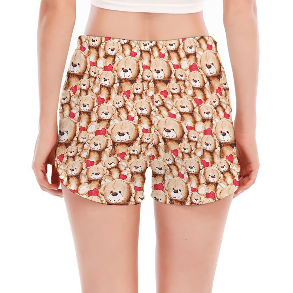 Lovely Teddy Bear Pattern Print Women's Split Running Shorts