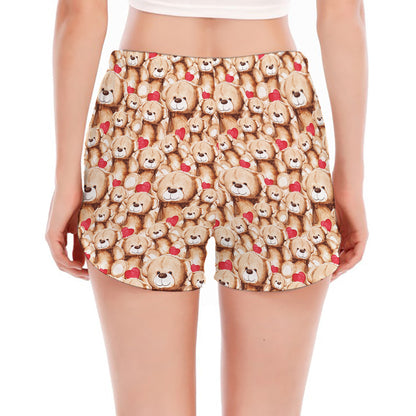 Lovely Teddy Bear Pattern Print Women's Split Running Shorts