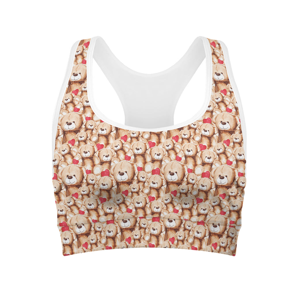 Lovely Teddy Bear Pattern Print Women's Sports Bra