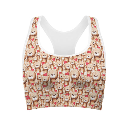 Lovely Teddy Bear Pattern Print Women's Sports Bra