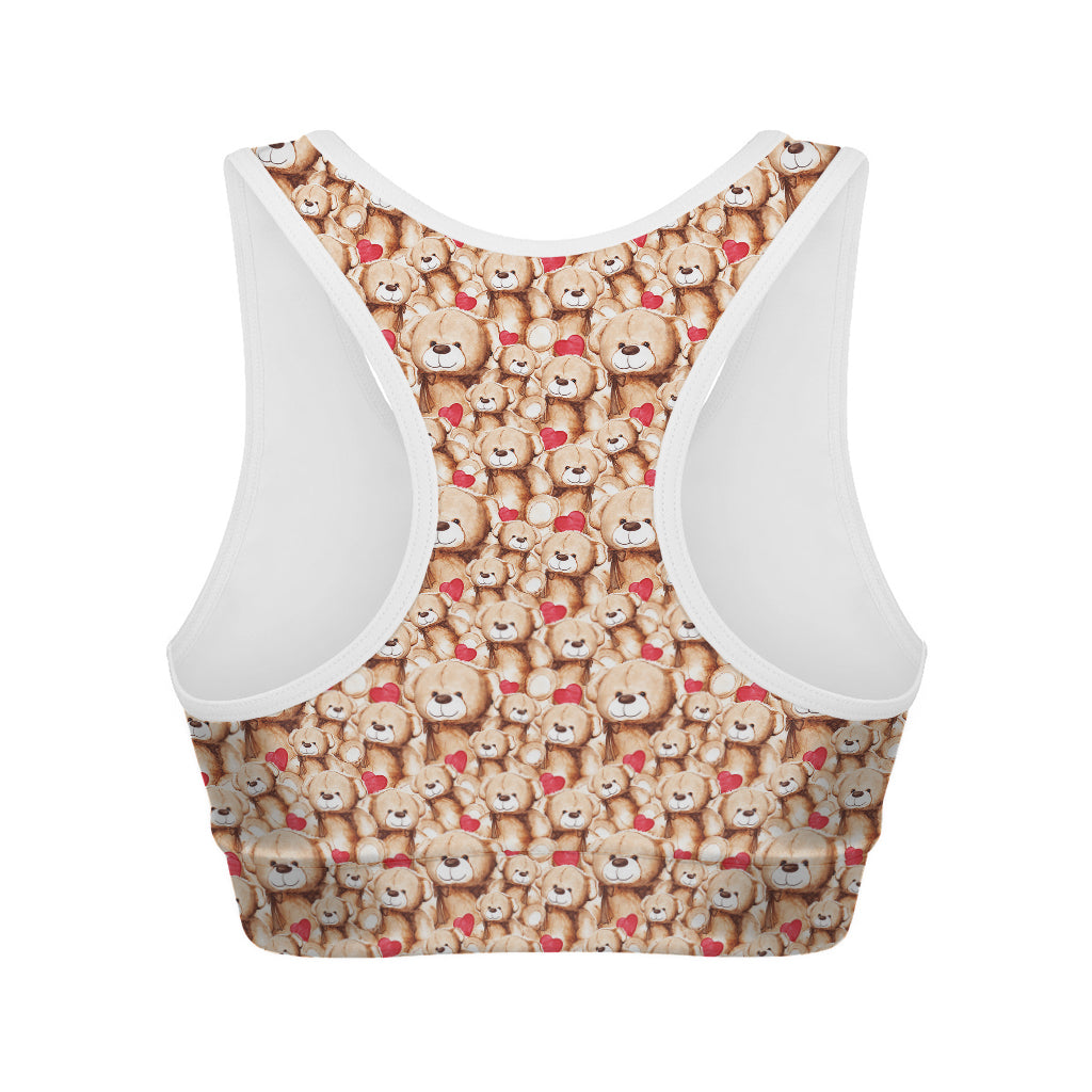 Lovely Teddy Bear Pattern Print Women's Sports Bra