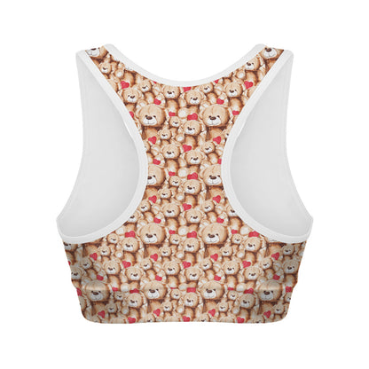 Lovely Teddy Bear Pattern Print Women's Sports Bra