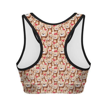 Lovely Teddy Bear Pattern Print Women's Sports Bra