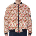 Lovely Teddy Bear Pattern Print Zip Sleeve Bomber Jacket