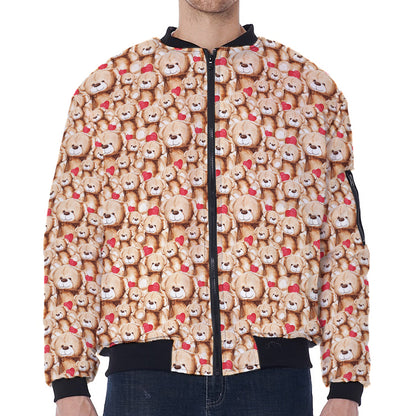 Lovely Teddy Bear Pattern Print Zip Sleeve Bomber Jacket