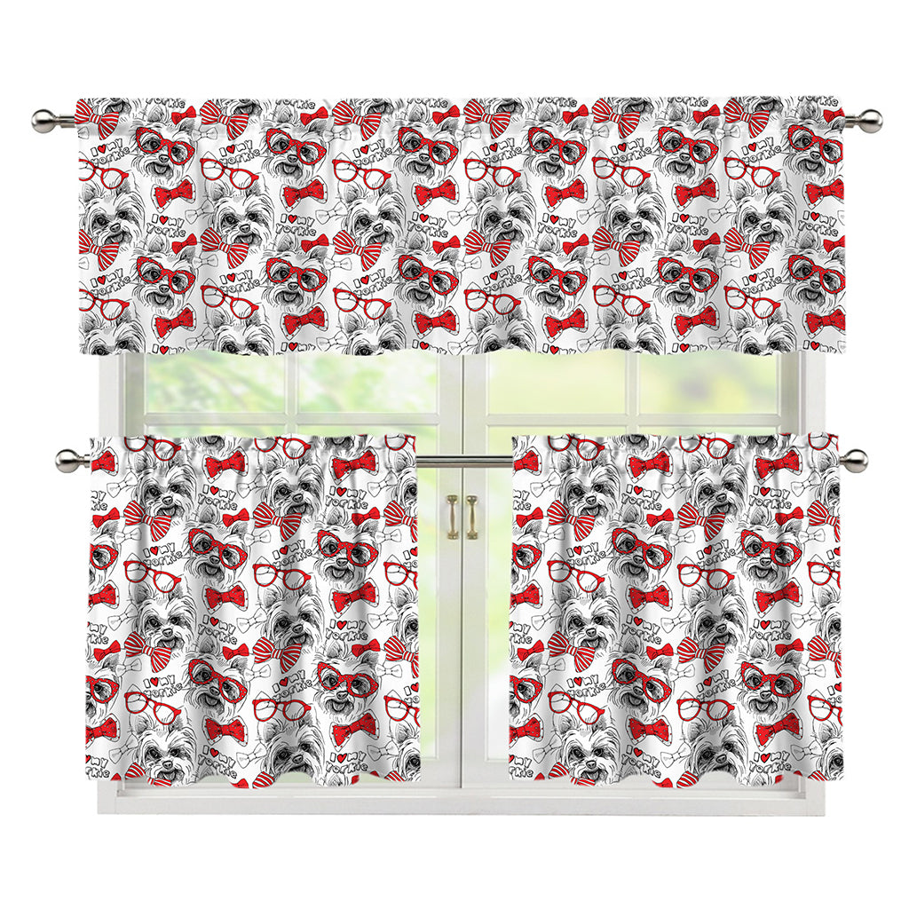 Lovely Yorkshire Terrier Pattern Print 3 Piece Kitchen Curtains