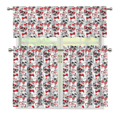 Lovely Yorkshire Terrier Pattern Print 3 Piece Kitchen Curtains