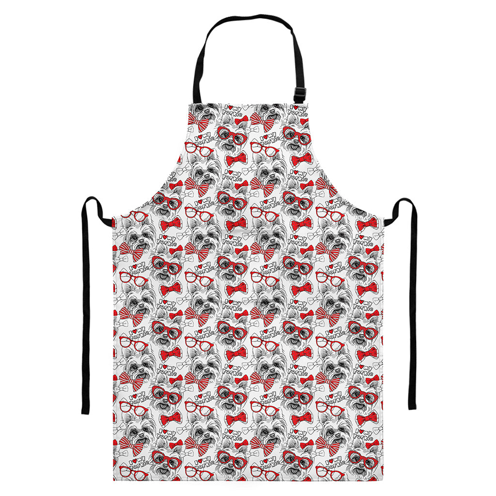 Lovely Yorkshire Terrier Pattern Print Bib Apron With Pocket