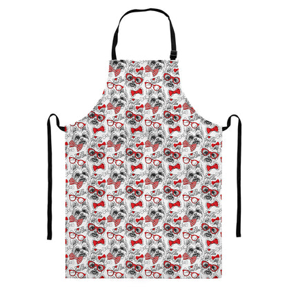Lovely Yorkshire Terrier Pattern Print Bib Apron With Pocket