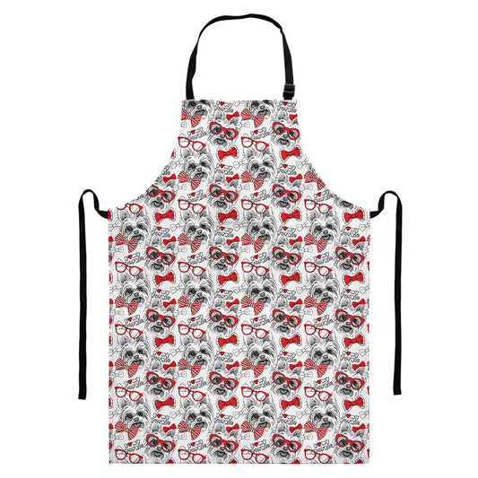Lovely Yorkshire Terrier Pattern Print Bib Apron With Pocket