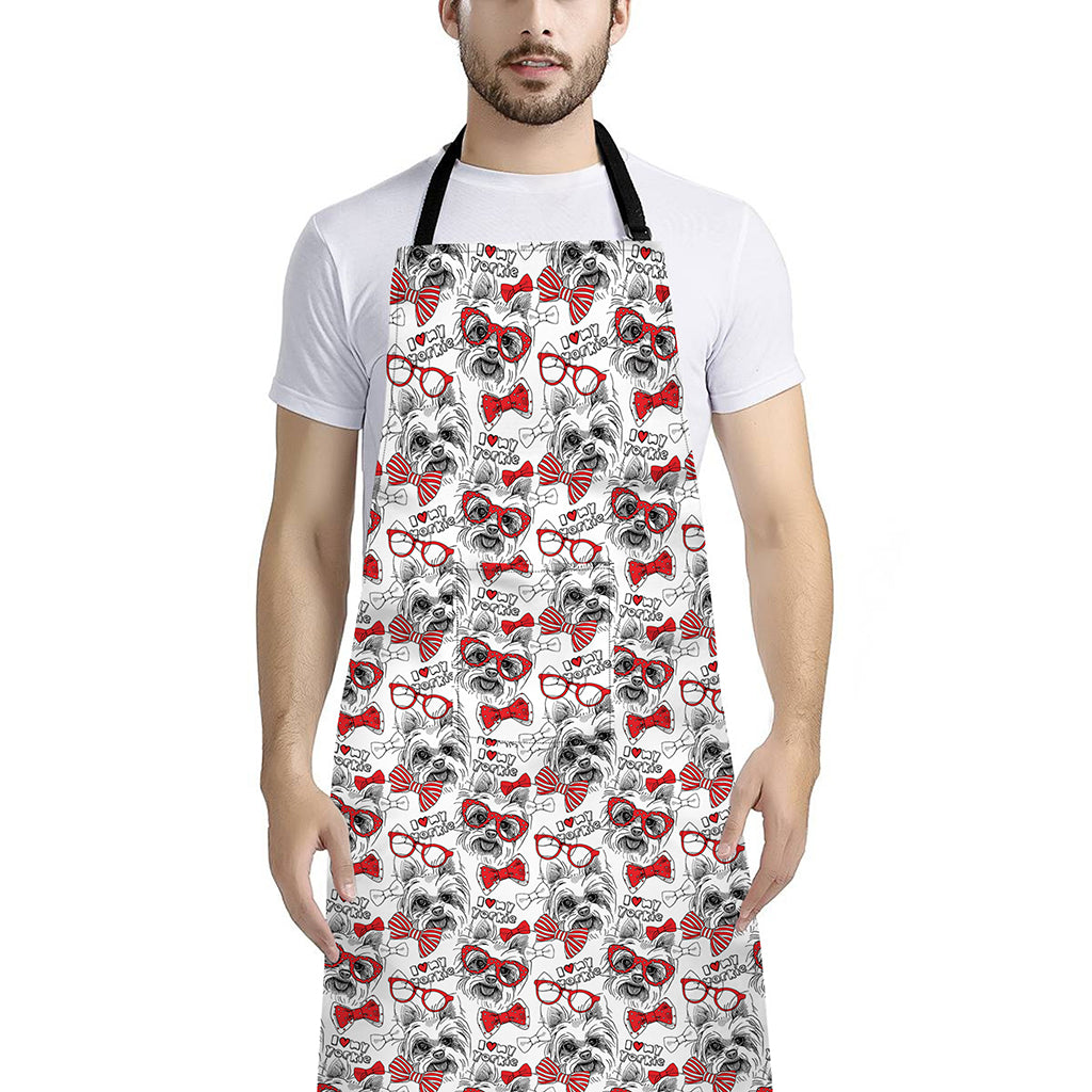 Lovely Yorkshire Terrier Pattern Print Bib Apron With Pocket