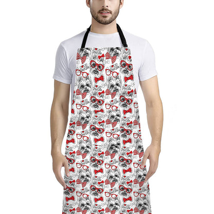 Lovely Yorkshire Terrier Pattern Print Bib Apron With Pocket