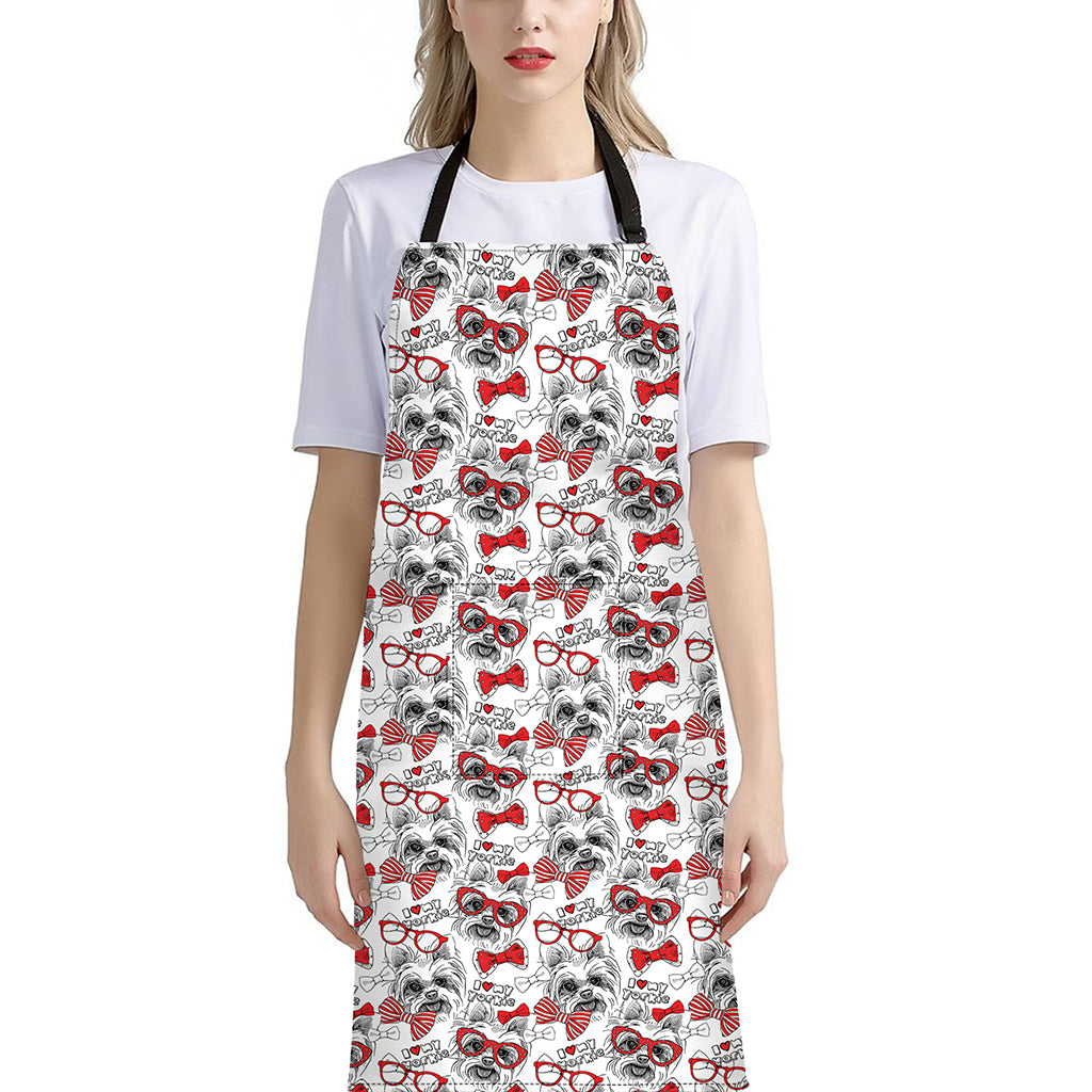 Lovely Yorkshire Terrier Pattern Print Bib Apron With Pocket