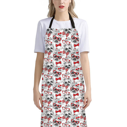 Lovely Yorkshire Terrier Pattern Print Bib Apron With Pocket