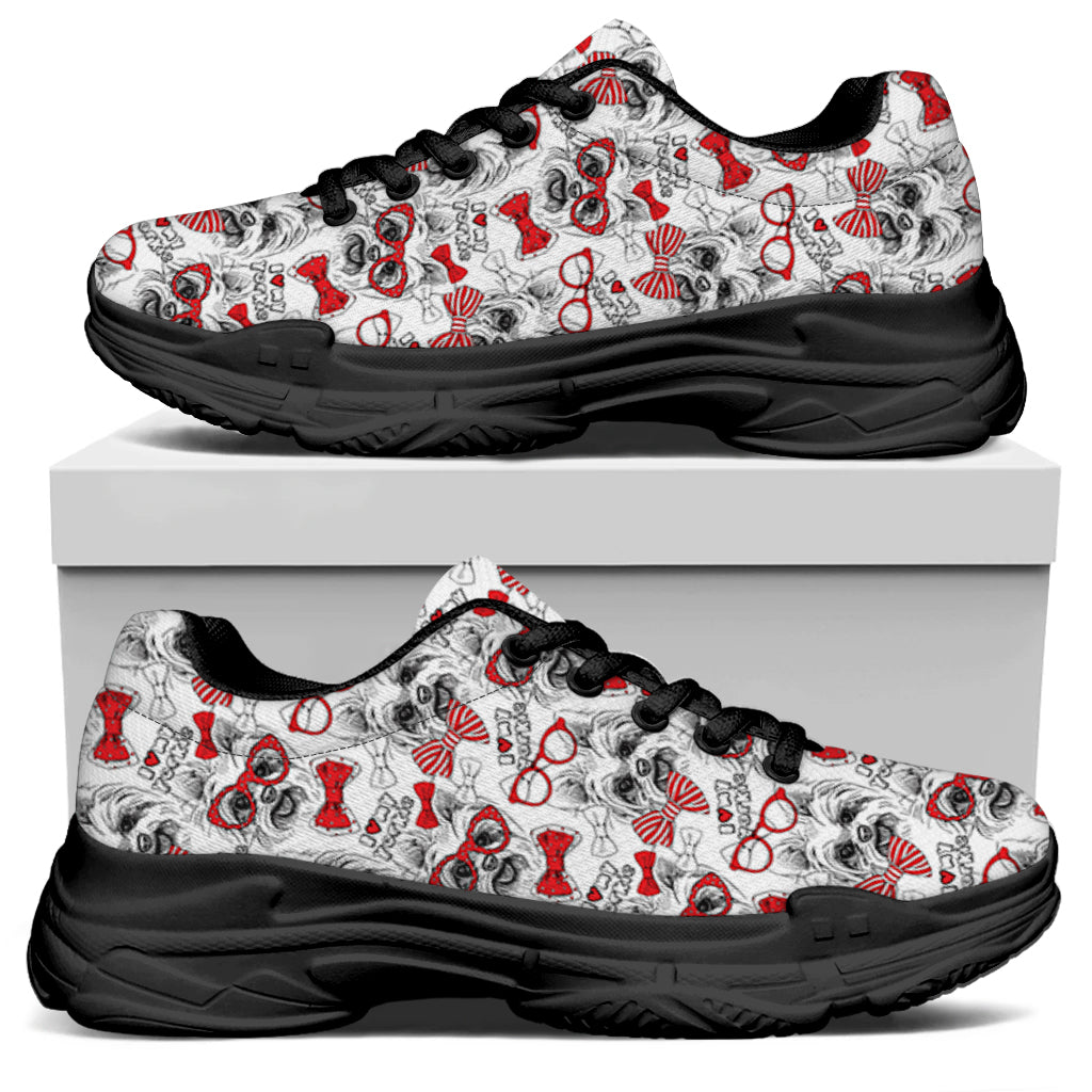 Lovely Yorkshire Terrier Pattern Print Black Chunky Shoes