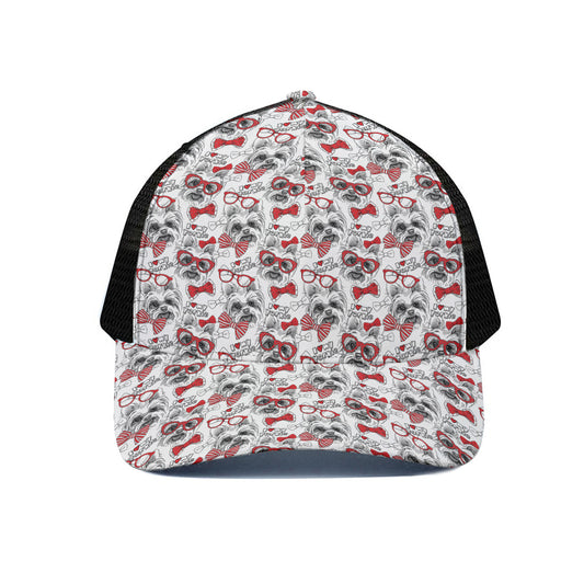 Lovely Yorkshire Terrier Pattern Print Black Mesh Trucker Cap