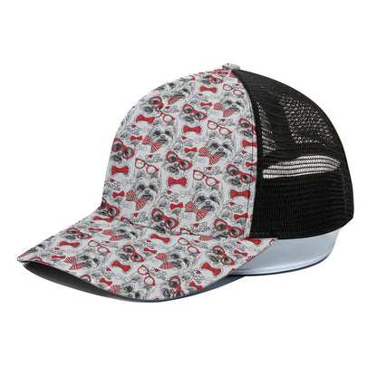 Lovely Yorkshire Terrier Pattern Print Black Mesh Trucker Cap