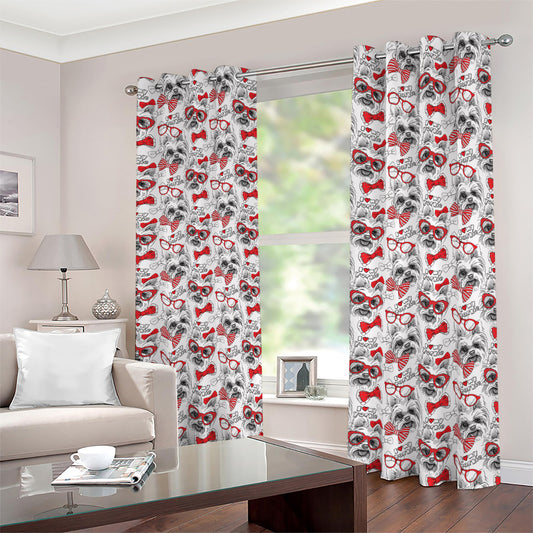 Lovely Yorkshire Terrier Pattern Print Blackout Grommet Curtains