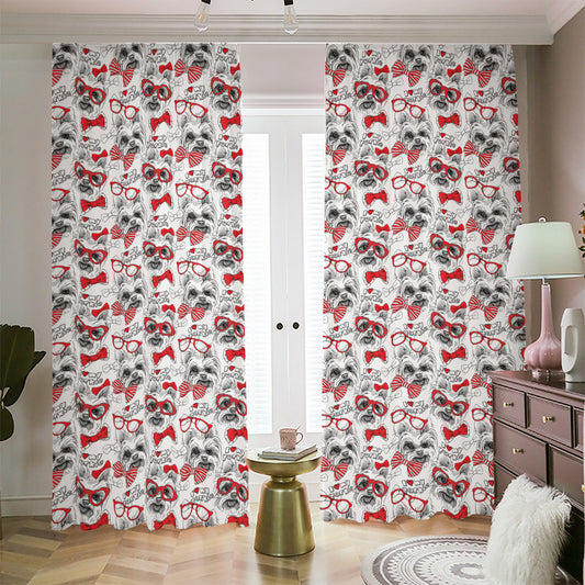 Lovely Yorkshire Terrier Pattern Print Blackout Pencil Pleat Curtains