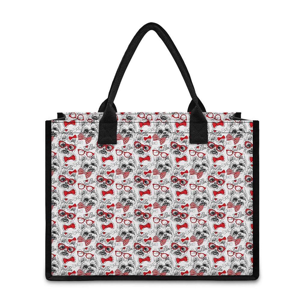 Lovely Yorkshire Terrier Pattern Print Canvas Tote Bag