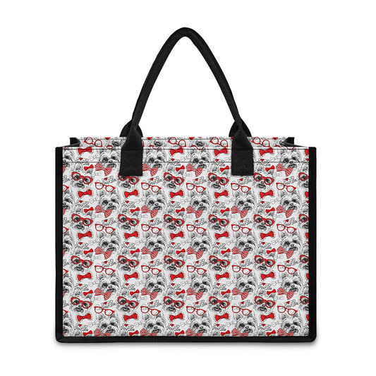 Lovely Yorkshire Terrier Pattern Print Canvas Tote Bag