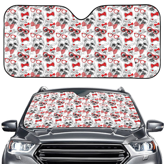 Lovely Yorkshire Terrier Pattern Print Car Windshield Sun Shade