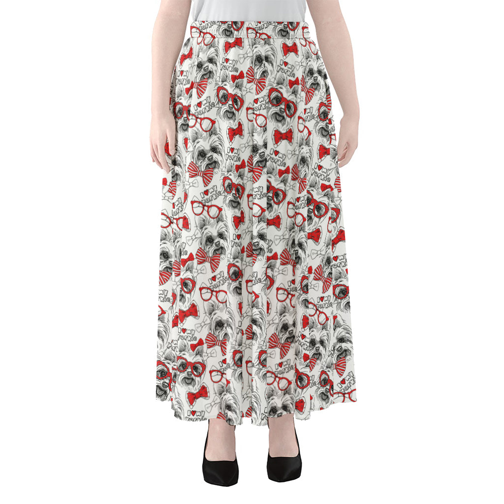 Lovely Yorkshire Terrier Pattern Print Chiffon Maxi Skirt