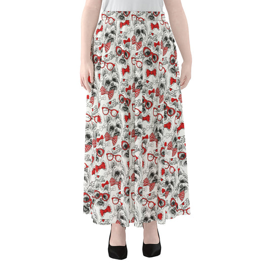 Lovely Yorkshire Terrier Pattern Print Chiffon Maxi Skirt