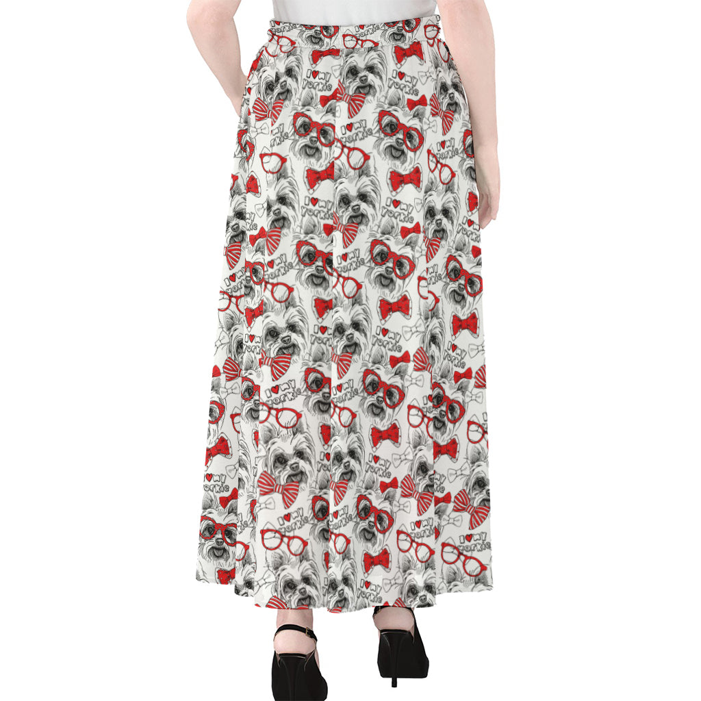 Lovely Yorkshire Terrier Pattern Print Chiffon Maxi Skirt