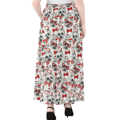 Lovely Yorkshire Terrier Pattern Print Chiffon Maxi Skirt