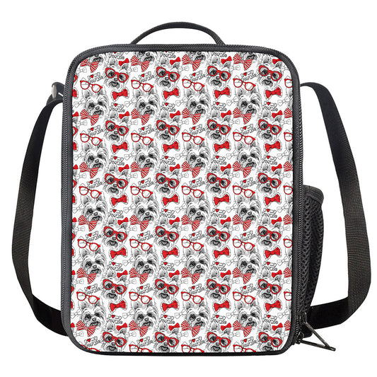 Lovely Yorkshire Terrier Pattern Print Crossbody Lunch Bag