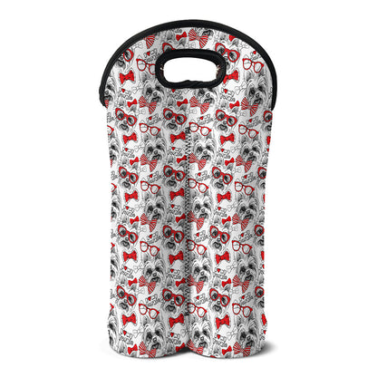 Lovely Yorkshire Terrier Pattern Print Double Neoprene Wine Tote