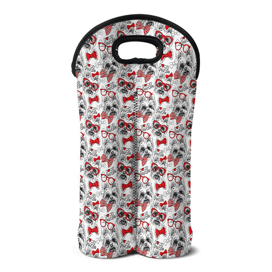 Lovely Yorkshire Terrier Pattern Print Double Neoprene Wine Tote
