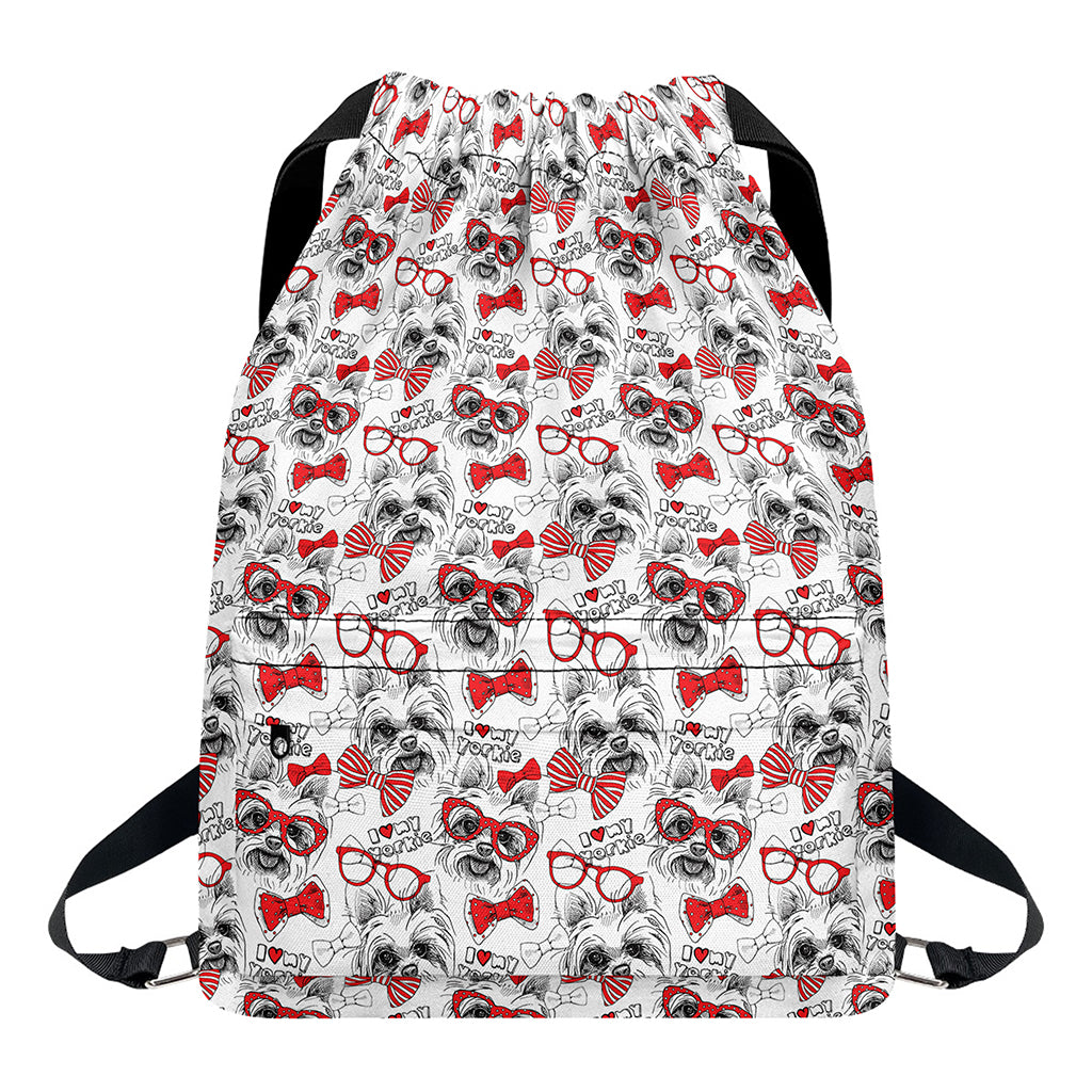 Lovely Yorkshire Terrier Pattern Print Drawstring Backpack