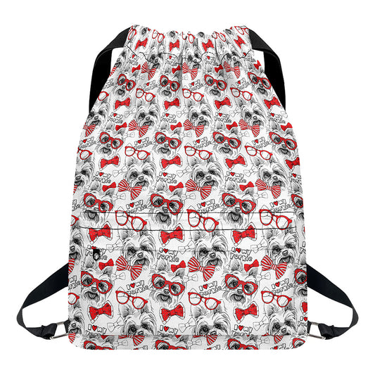 Lovely Yorkshire Terrier Pattern Print Drawstring Backpack