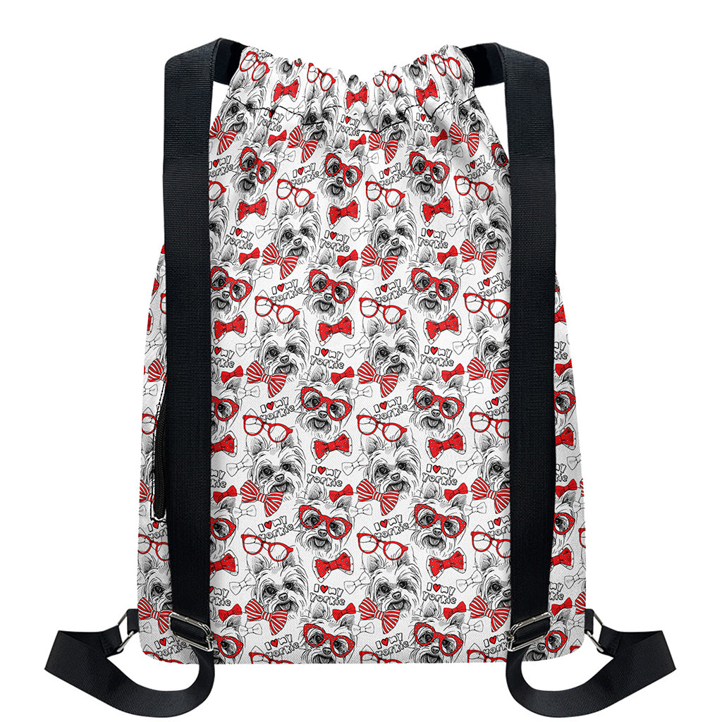 Lovely Yorkshire Terrier Pattern Print Drawstring Backpack