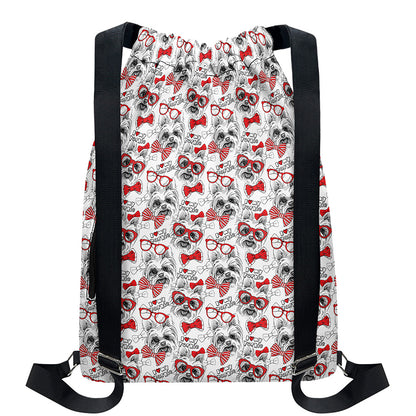 Lovely Yorkshire Terrier Pattern Print Drawstring Backpack