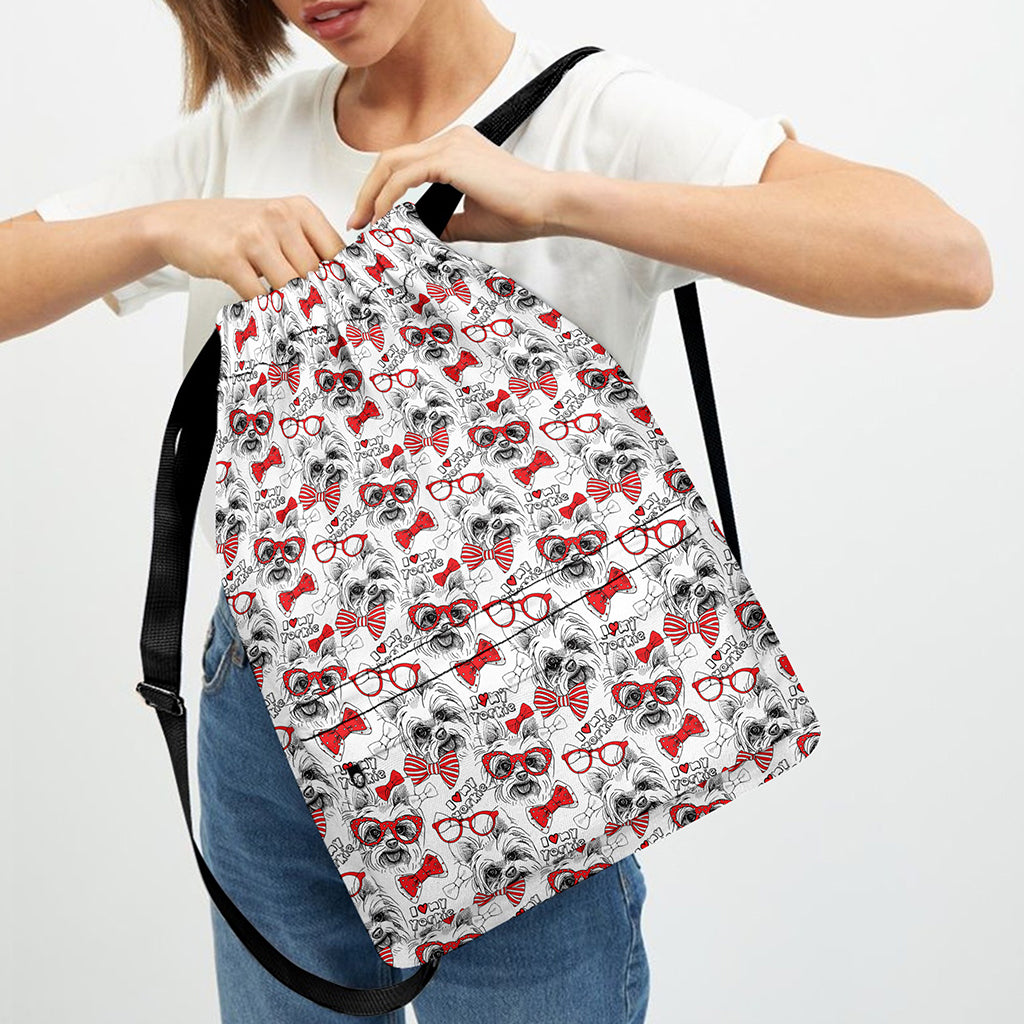 Lovely Yorkshire Terrier Pattern Print Drawstring Backpack