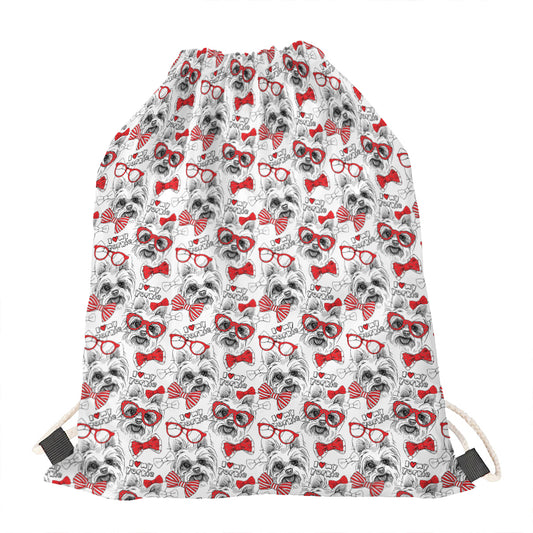 Lovely Yorkshire Terrier Pattern Print Drawstring Bag